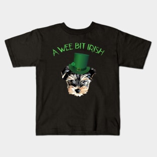 A Wee Bit  Irish Cute Yorkshire Terrier with Leprechaun Hat Kids T-Shirt